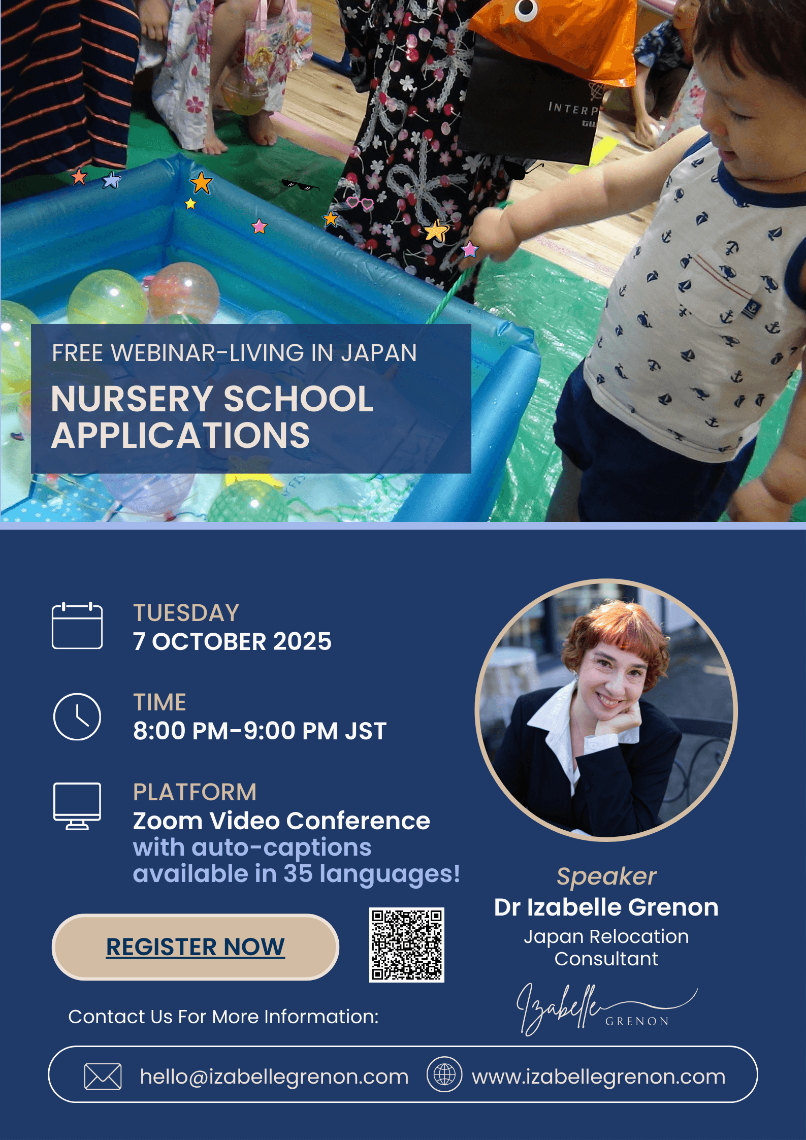 Webinar poster: Nursery school and daycare applications for foreigners living in Japan