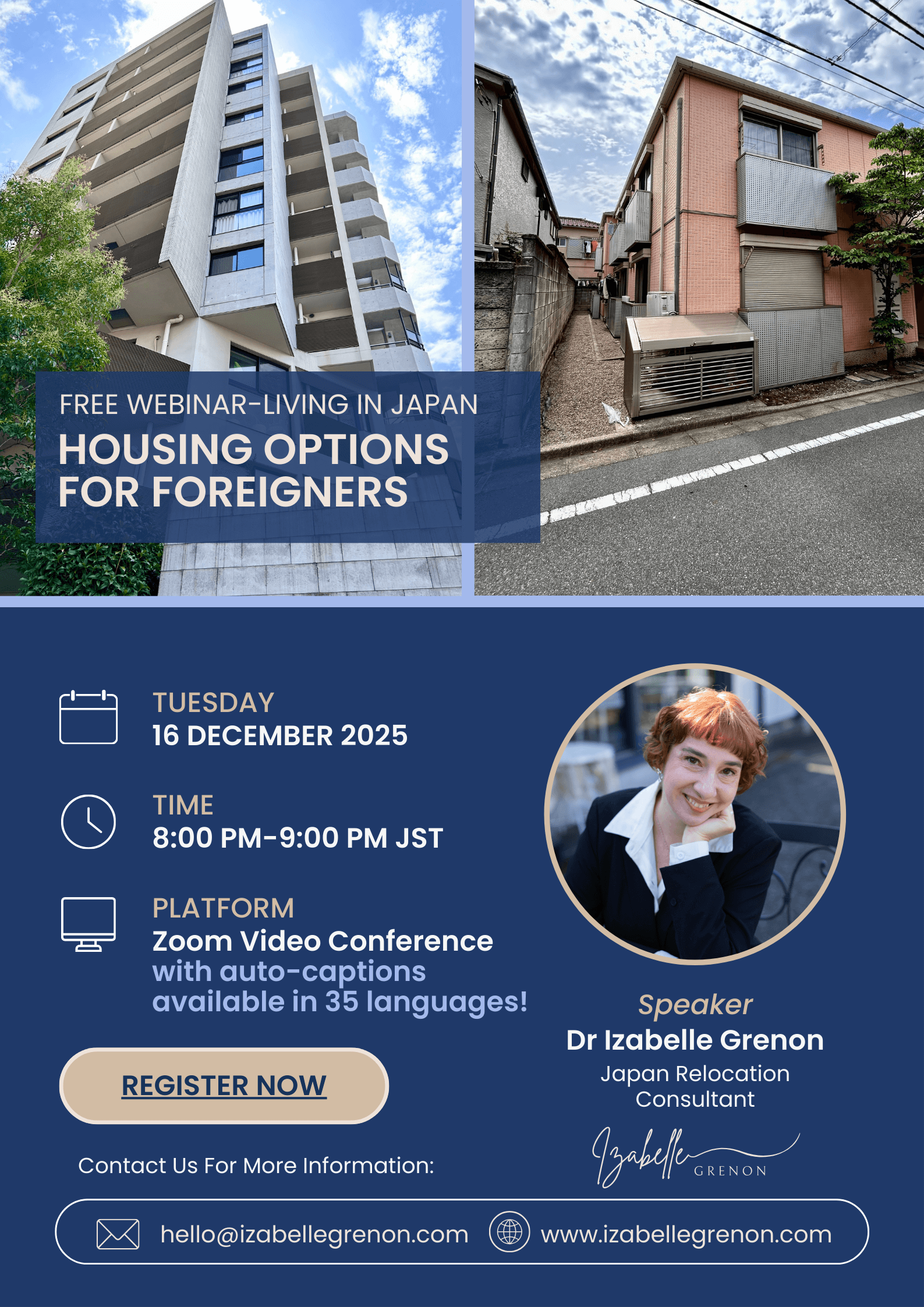 Webinar poster: Housing options for foreigners living in Japan