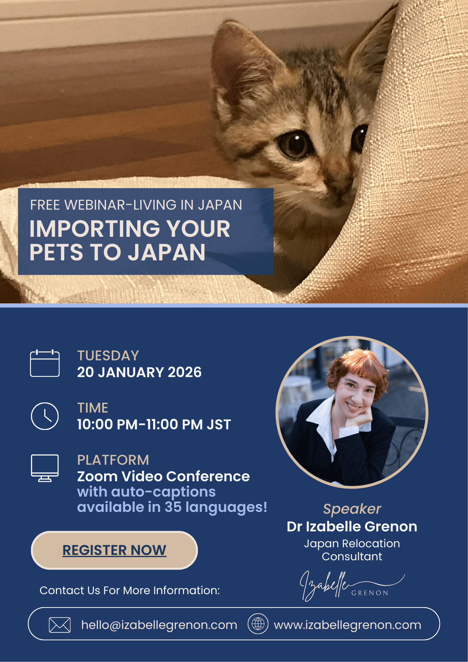 Webinar poster: Importing pets when moving to Japan as a foreigner