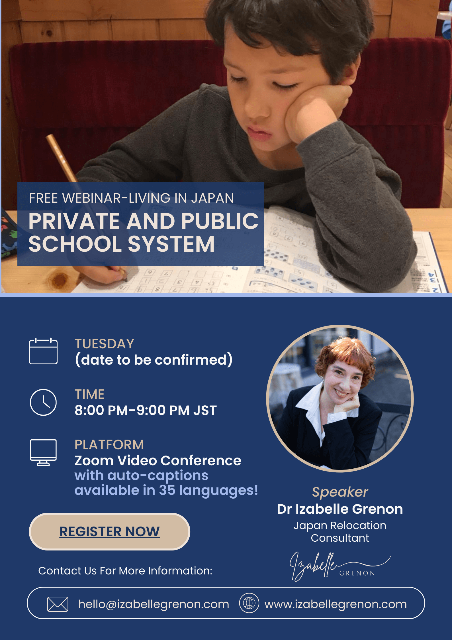 Webinar poster: Schooling options for foreigners living in Japan